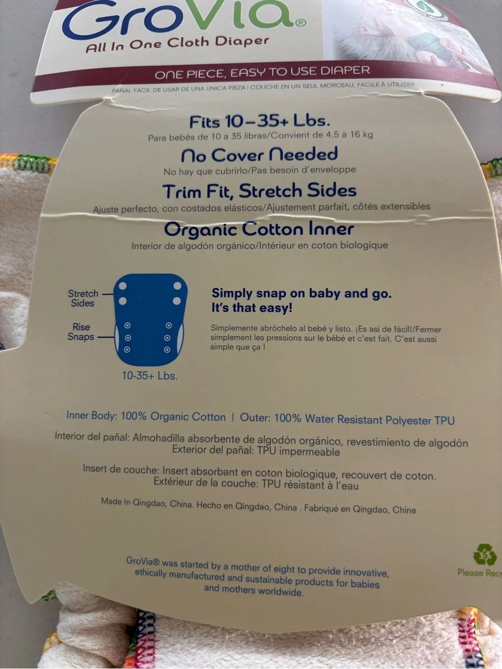 GroVia All In One Cloth Diaper One Size 10-35+ Lbs Organic